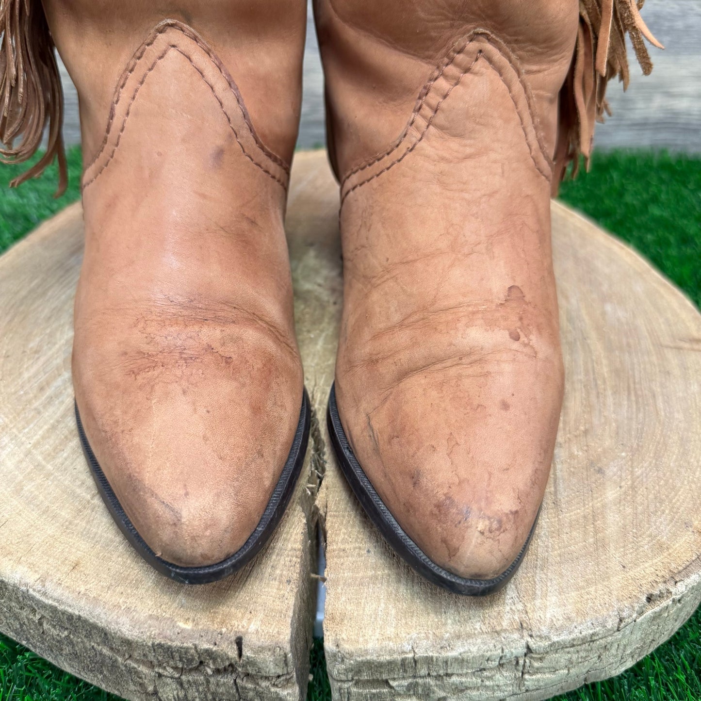 Poppies Women - Size 6.5 - Vintage Tan Fringe Suede Boots