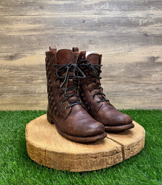Frye Women - Size 7B - Brown Studded Lace Up Boots Style 76421