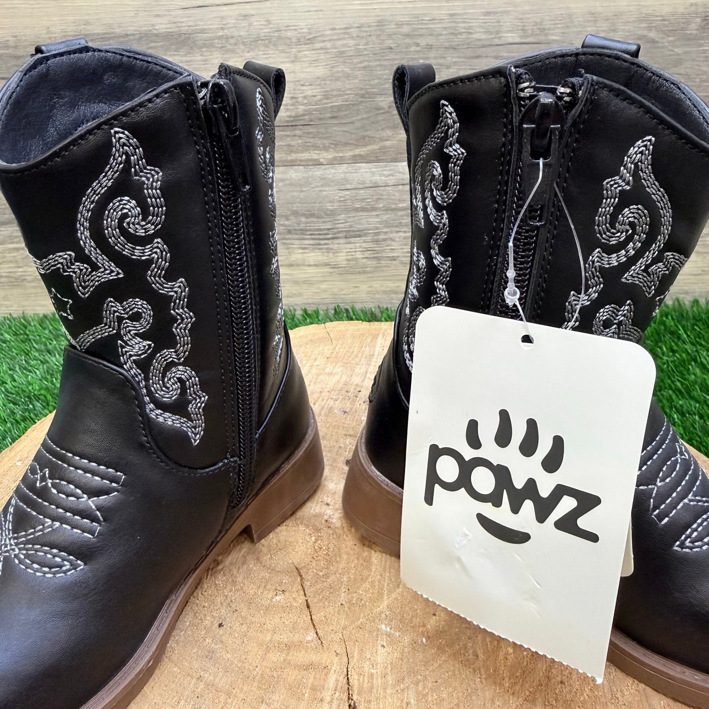 NEW Pawz Youth - Size 8 - Black Western Faux Leather Cowboy Boots