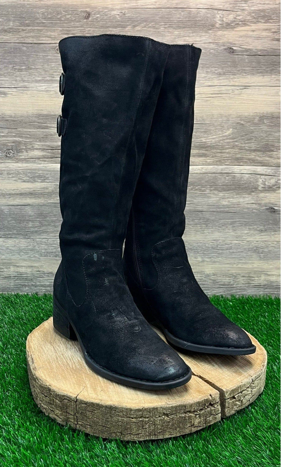 Born Women - Size 9M - Black Suede Tall Shaft Zipper Boots Style F35209