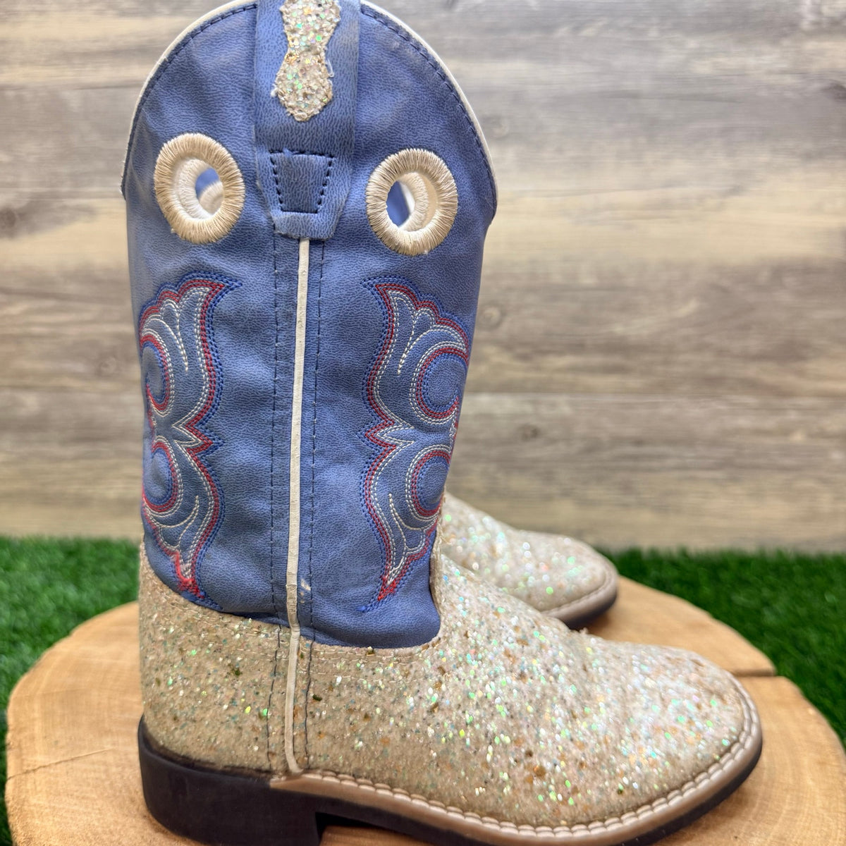 Old West Youth - Size 13D - Blue Glitter Square Toe Cowboy Boots VB9182d