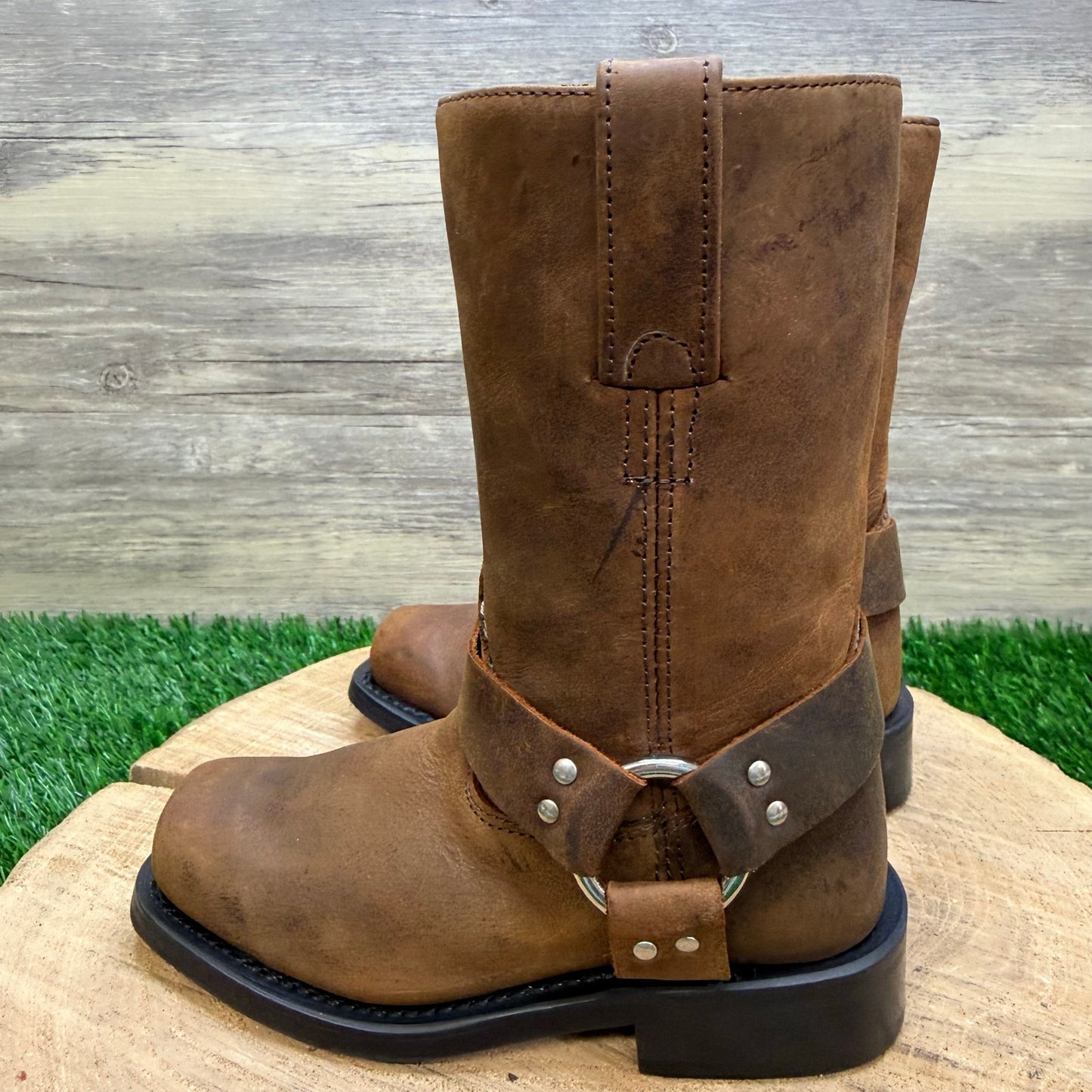 Old West Youth - Size 9D - Brown Square Toe Moto Boots CH1002