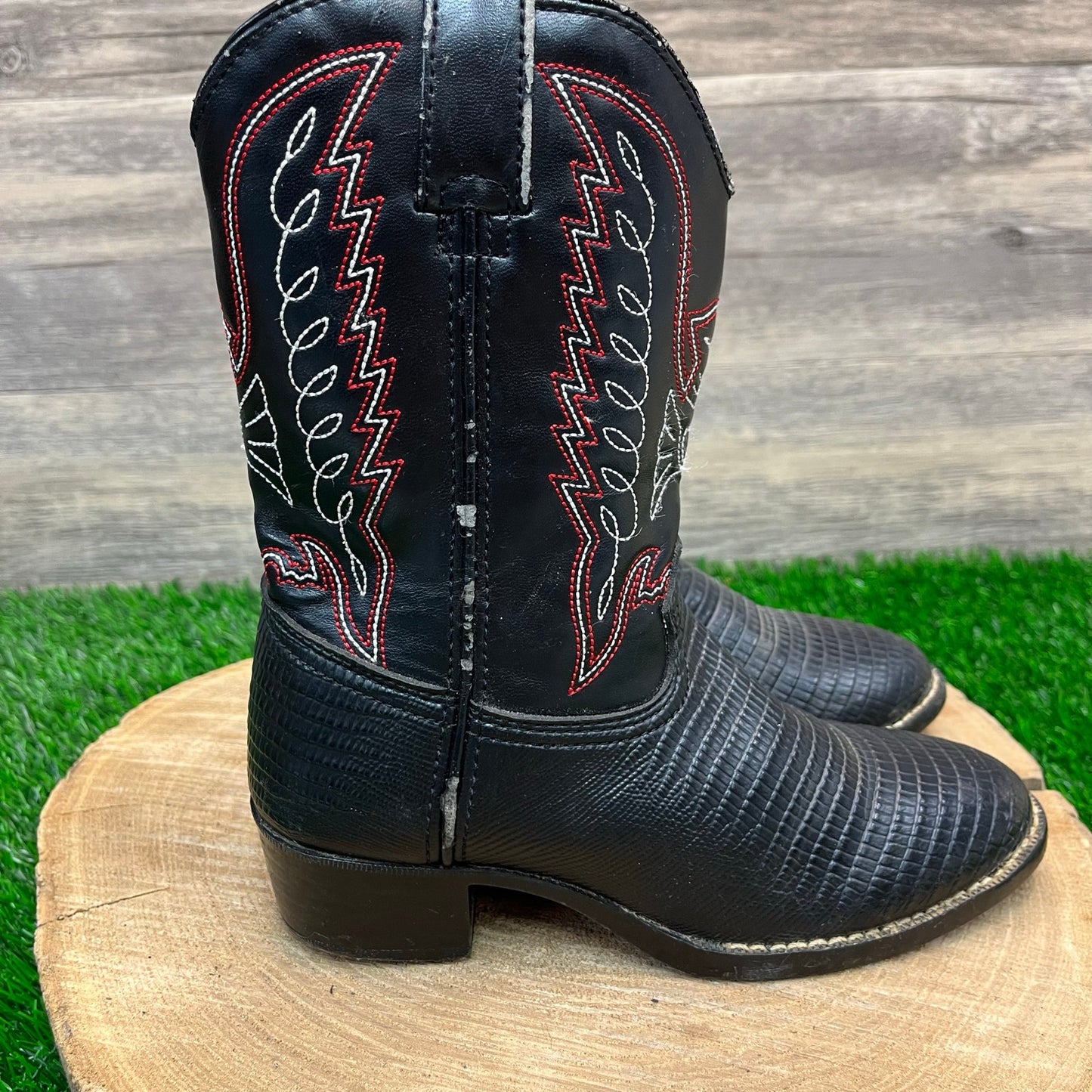 Durango Youth - Size 2D - Black Faux Lizard/Leather Cowboy Boots Style BT840