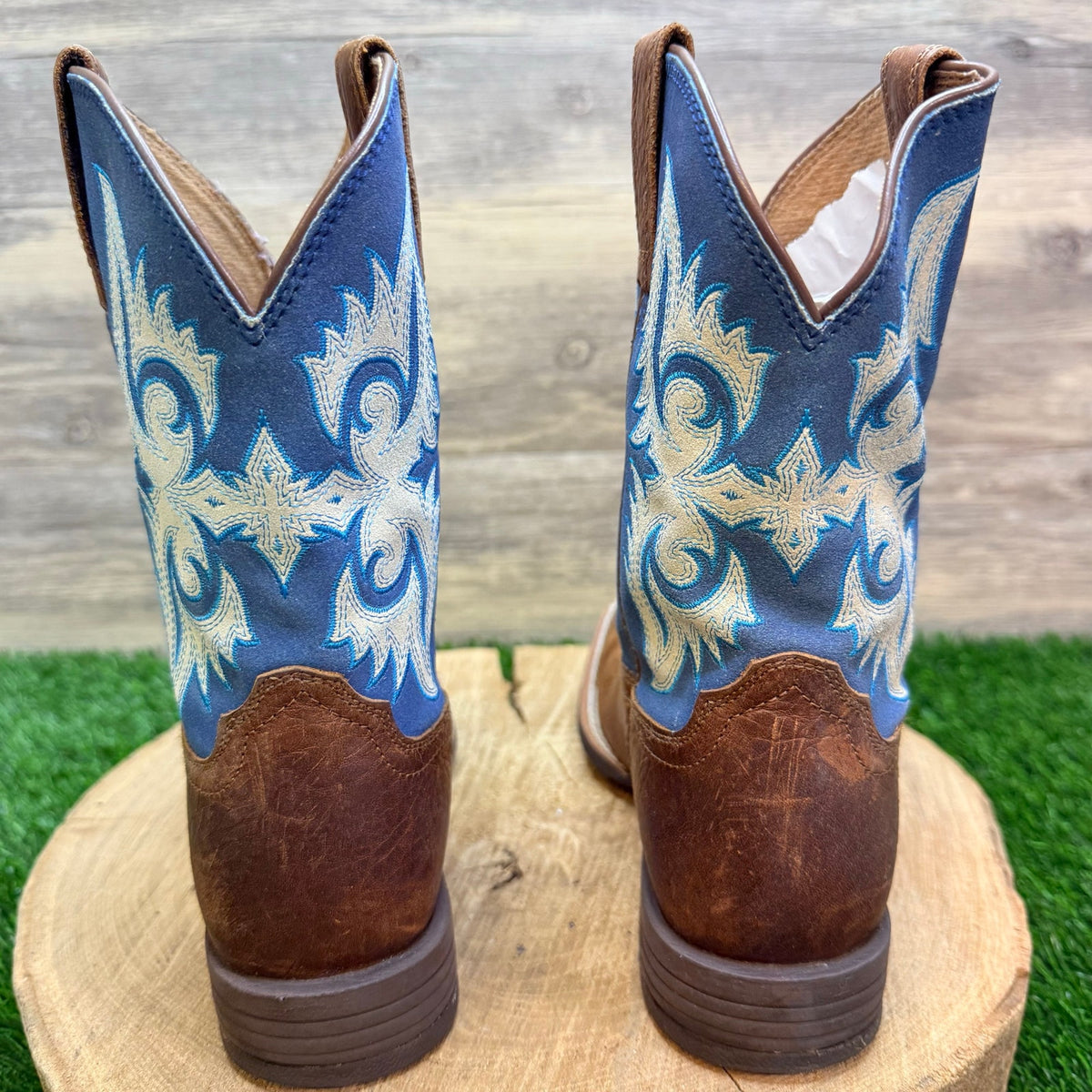 Ariat Youth - Size 4 - Brown / Blue Square Toe Western Cowboy Boots 10042597