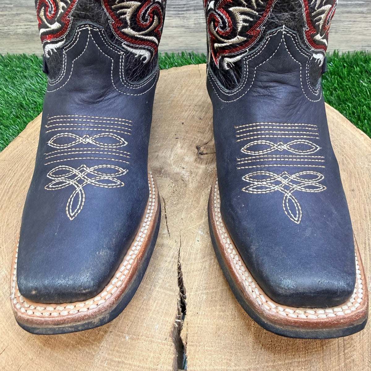 Solo Exportacion Youth - Size 4.5 - Black / Red Square Toe Cowboy Boots