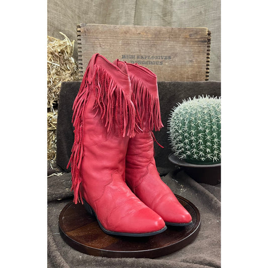 Dingo Women - Size 6M - Vintage Red Fringe Cowboy Boots Style 8244