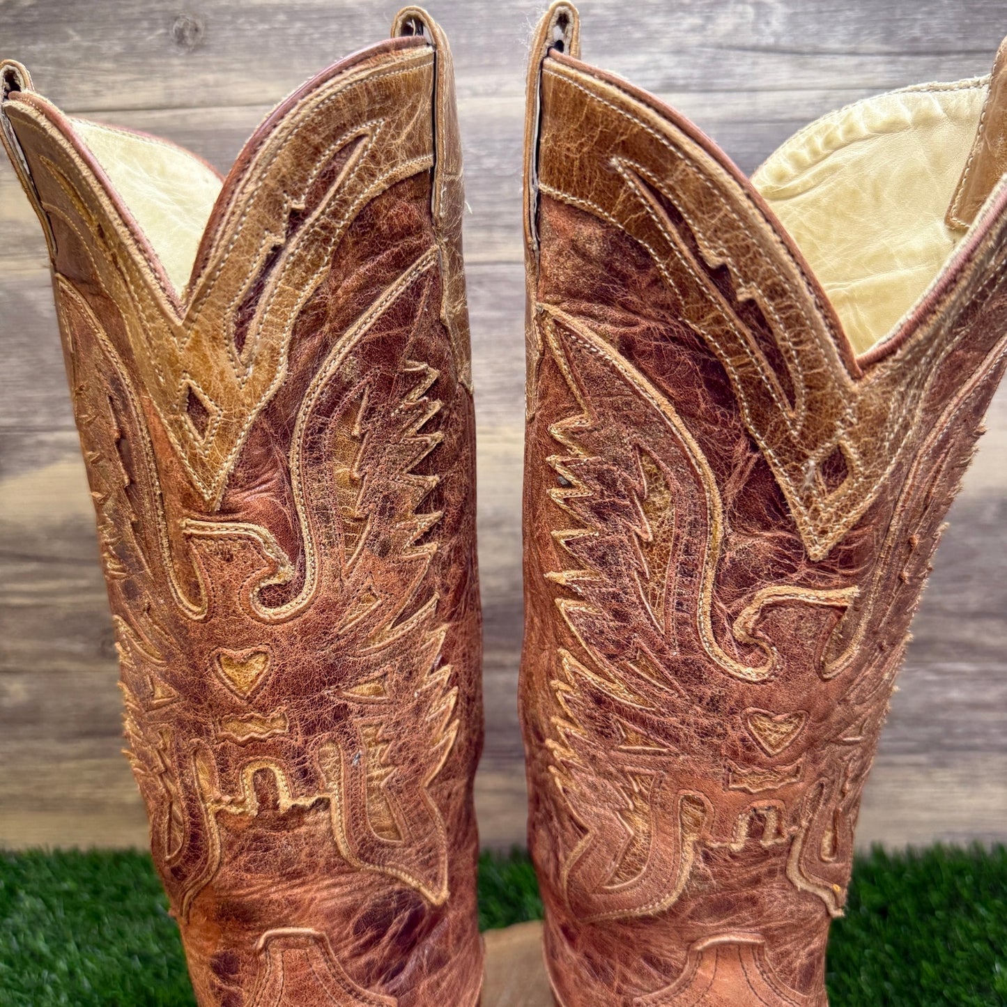 Corral Women - Size 9M - Distressed Crackle Tan Eagle Cowboy Boots R2227