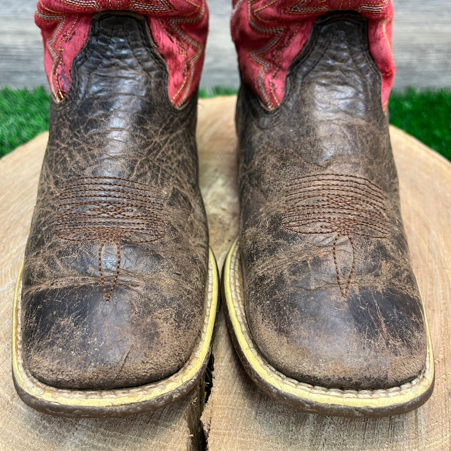 Durango Youth - Size 2M - Brown/Red Square Toe Cowboy Boots Style 022C