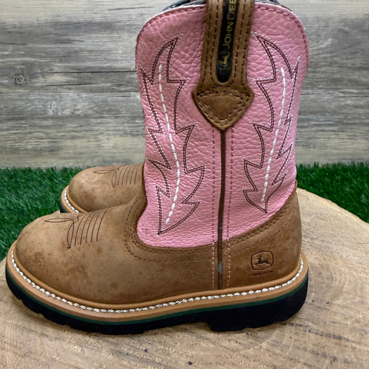 John Deere Youth - Size 12M - Pink/Tan Western Cowboy Boots Style JD2185