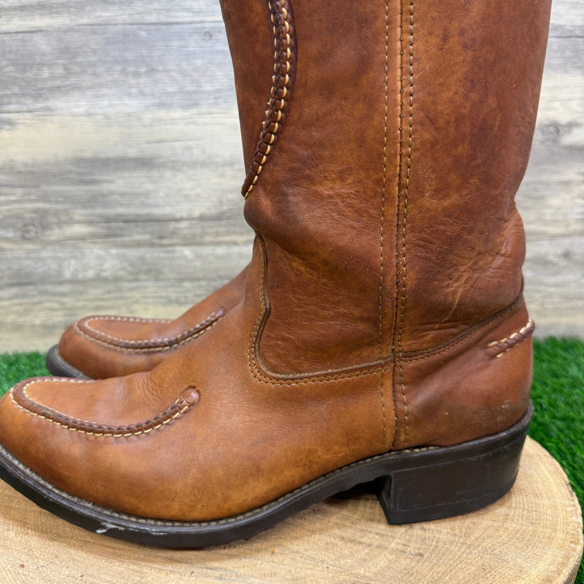 Double H Men - Size 11EE - Vintage Saddle Brown Braided Cowboy Boots 77385474