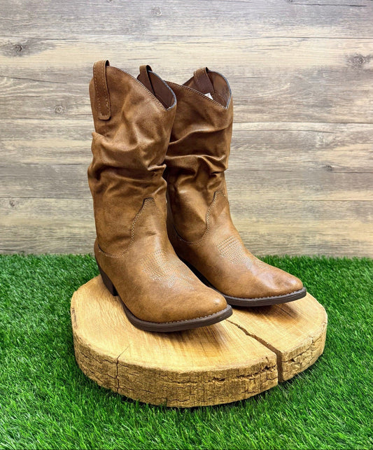 Style and Co Women - Size 11M - Tan Slouch Faux Leather Cowboy Boots Dannaa