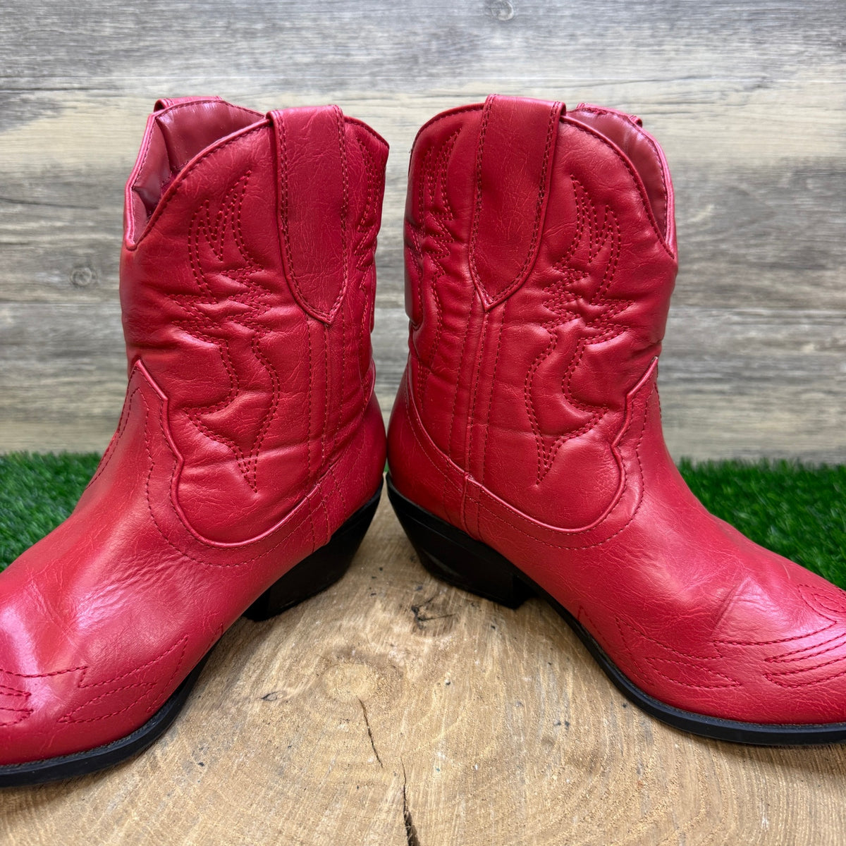 Soda Women - Size 7.5 - Red Faux Leather Ankle Boots