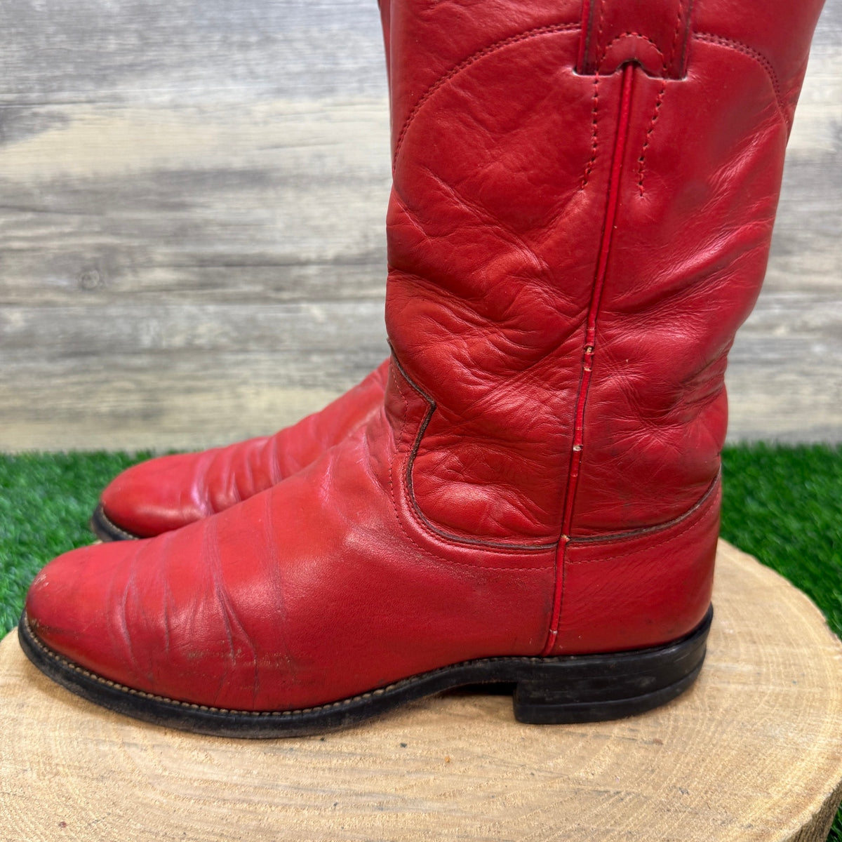 Justin Women - Size 7B - Vintage Red Roper Western Cowboy Boots Style L3055