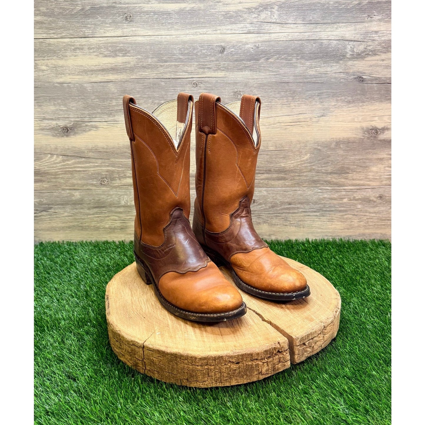 Olathe Women - Size 5.5B - Vintage Two Tone Brown Western Cowboy Boots 6725