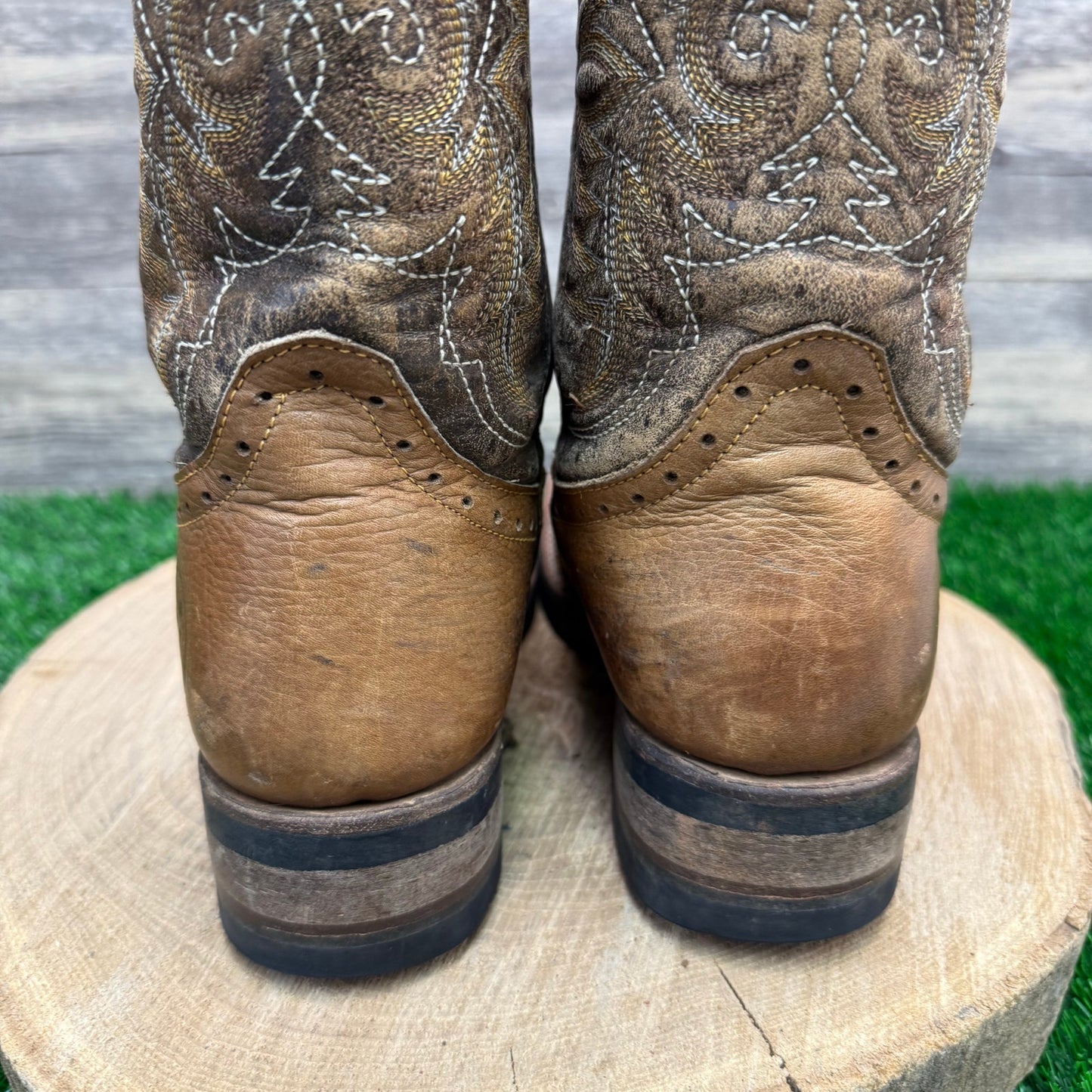 Reyme Men - Size 6.5 - Brown Longhorn Square Toe Cowboy Boots Style 35439