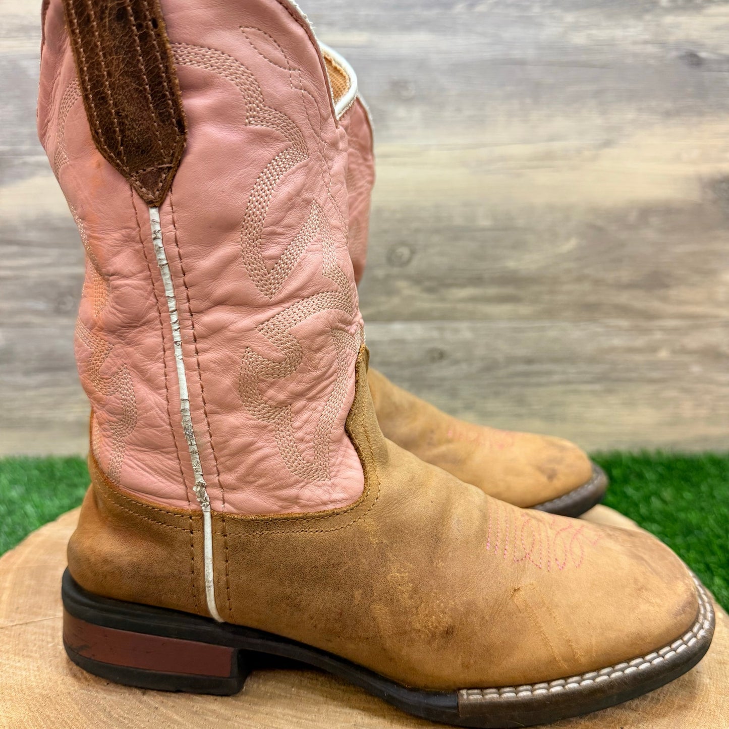 Roper Youth - Size 3 - Pink / Tan Square Toy Cowboy Boots 2407