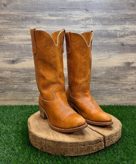 Landis Men - Size 7D - Vintage Carmel Leather Western Cowboy Boots Style 94046