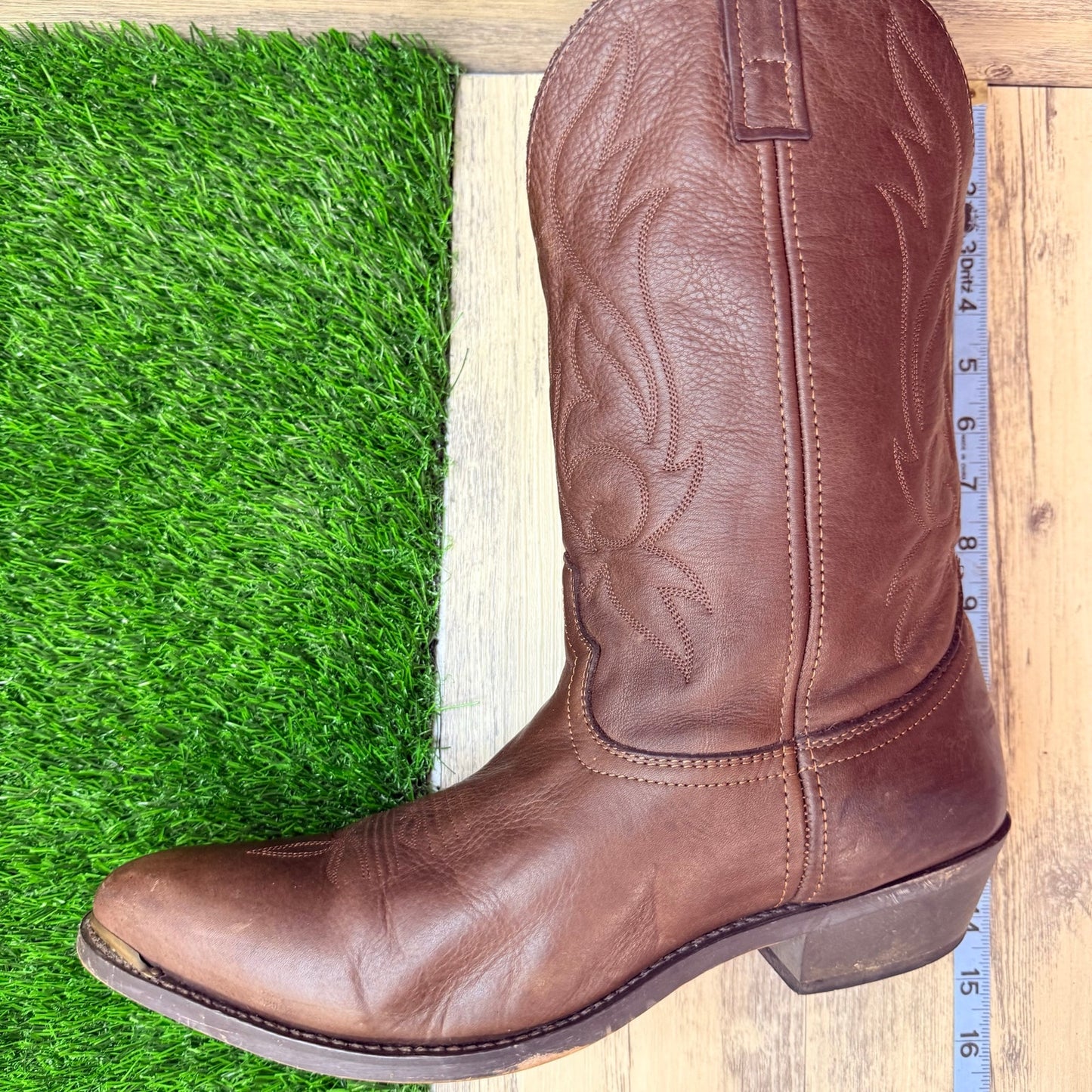 Masterson Men - Size 14D - Brown Tooled Toeplate Western Cowboy Boots RB886