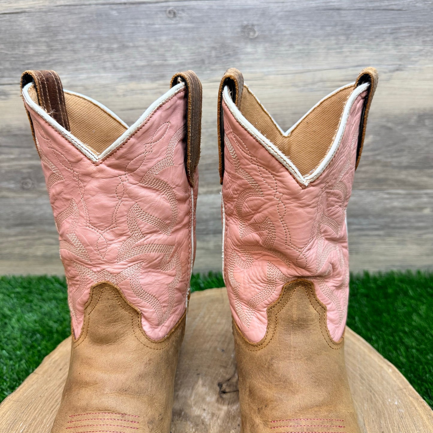Roper Youth - Size 3 - Pink / Tan Square Toy Cowboy Boots 2407