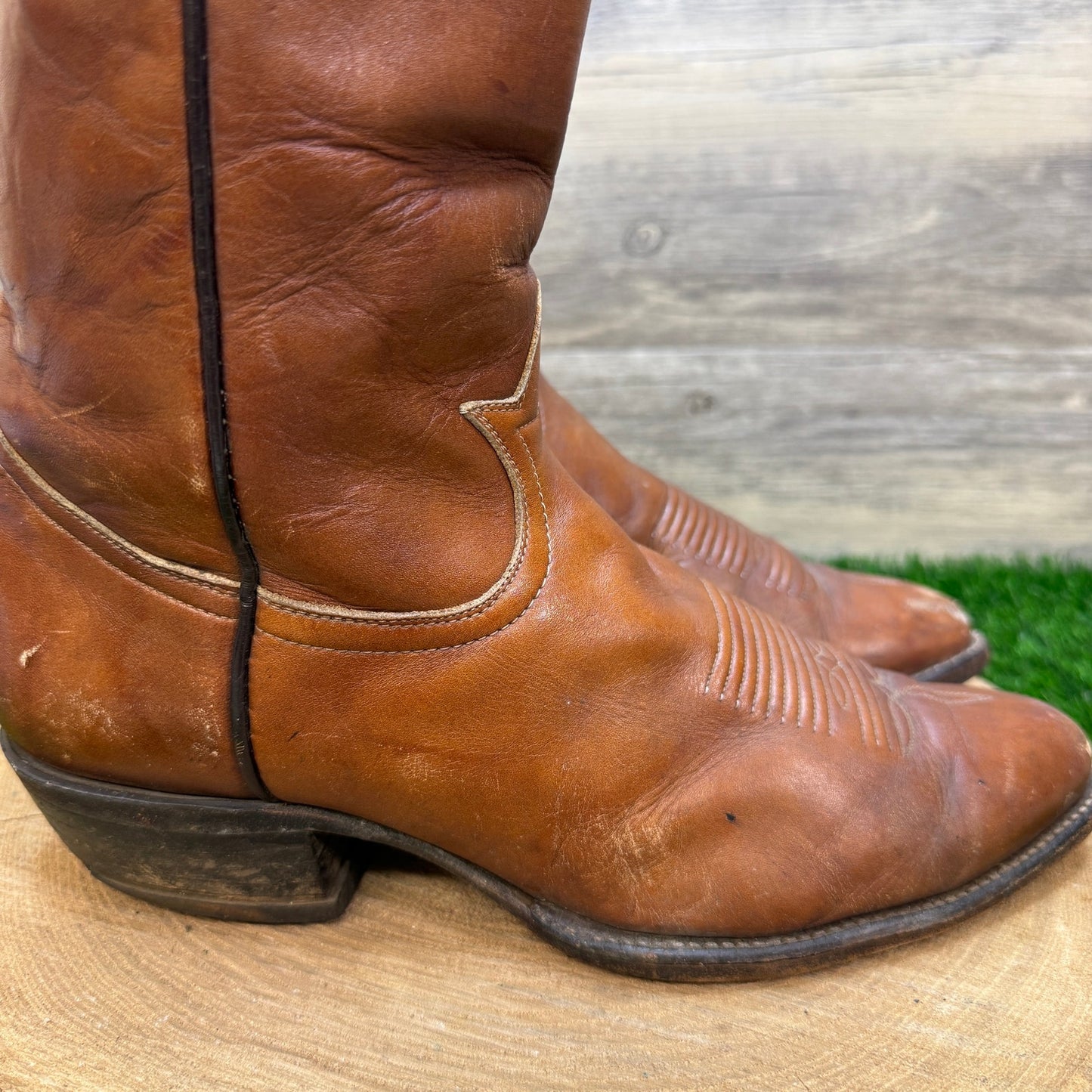 Tony Lama Men - Size 9D - Vintage Marbled Tan Western Cowboy Boots 5085