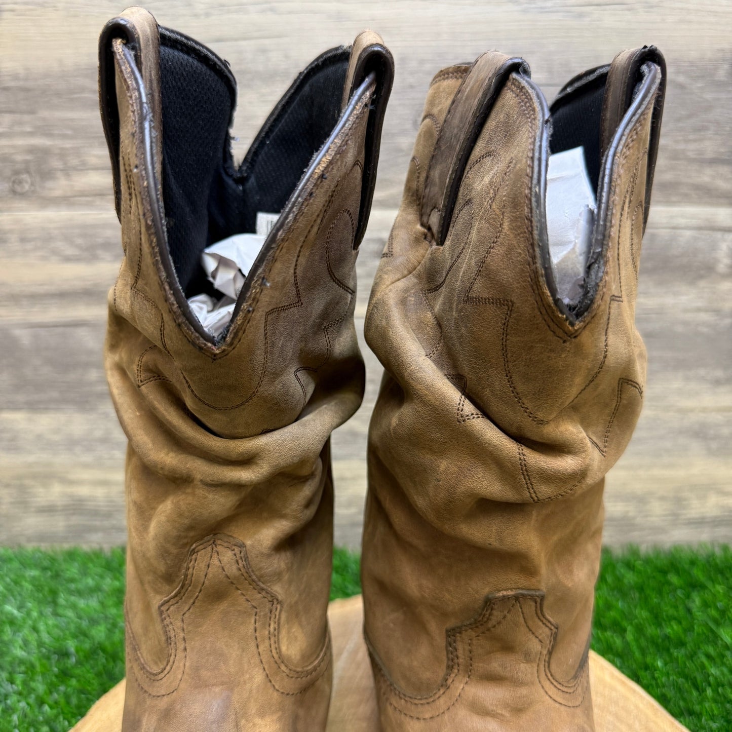 Durango Women - Size 9.5M - Brown Slouch Toe Plate Cowboy Boots Style RD542