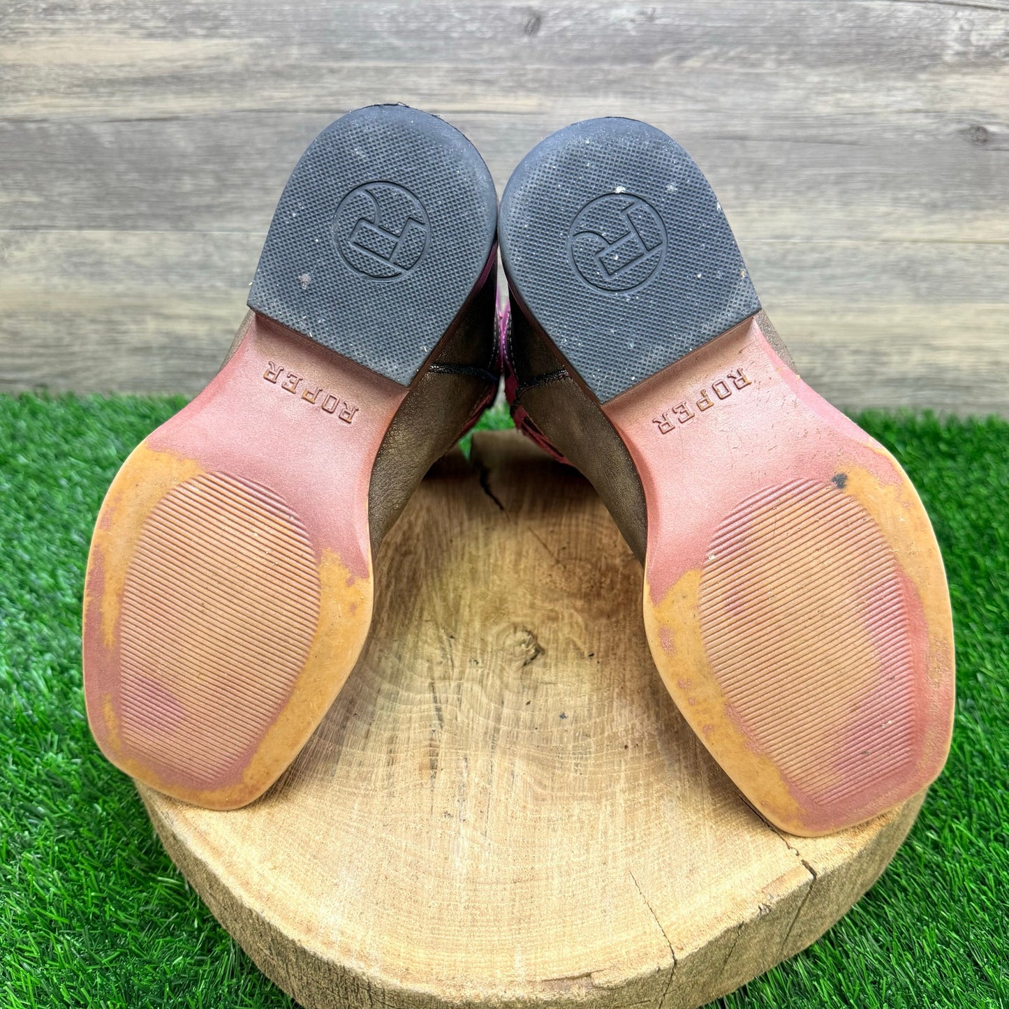 Roper Youth - Size 2 - Glitter Tan / Pink Faux Leather Cowboy Boots 2486