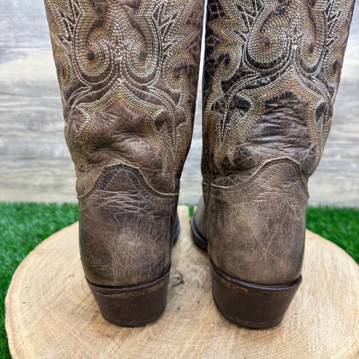 Double H Women - Size 7.5M - Distressed Taupe Snip Toe Cowboy Boots Style DH5223