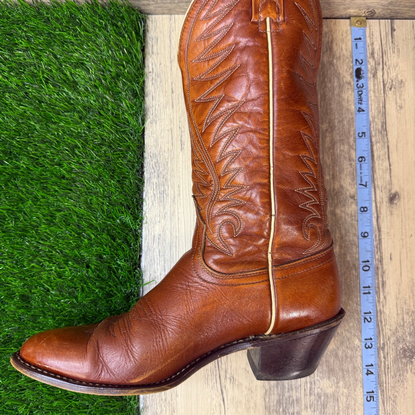 Acme Men - Size 6.5C - Vintage Brown/Cream Western Cowboy Boots Style 40375