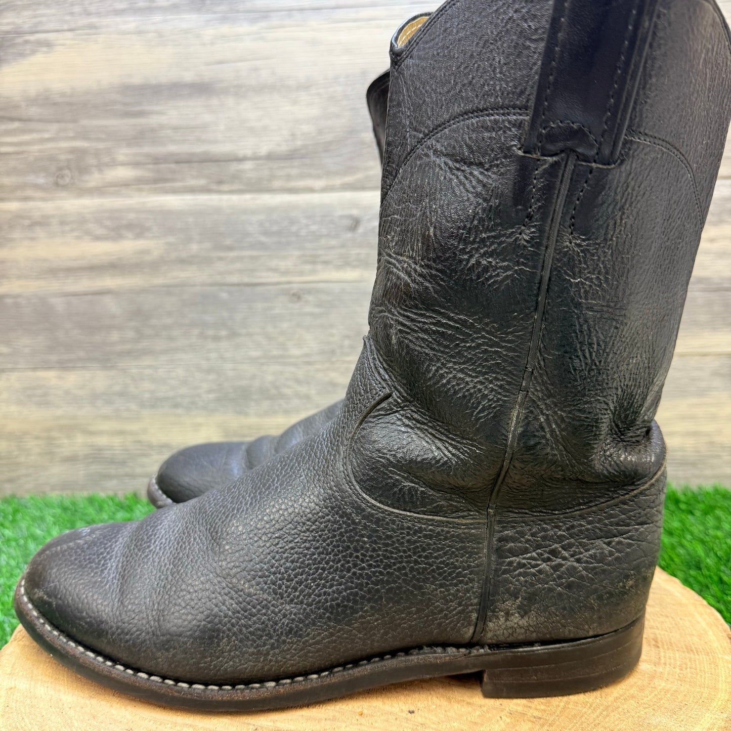 Justin Men - Size 9D - Black Exotic Roper Cowboy Boots USA J40594