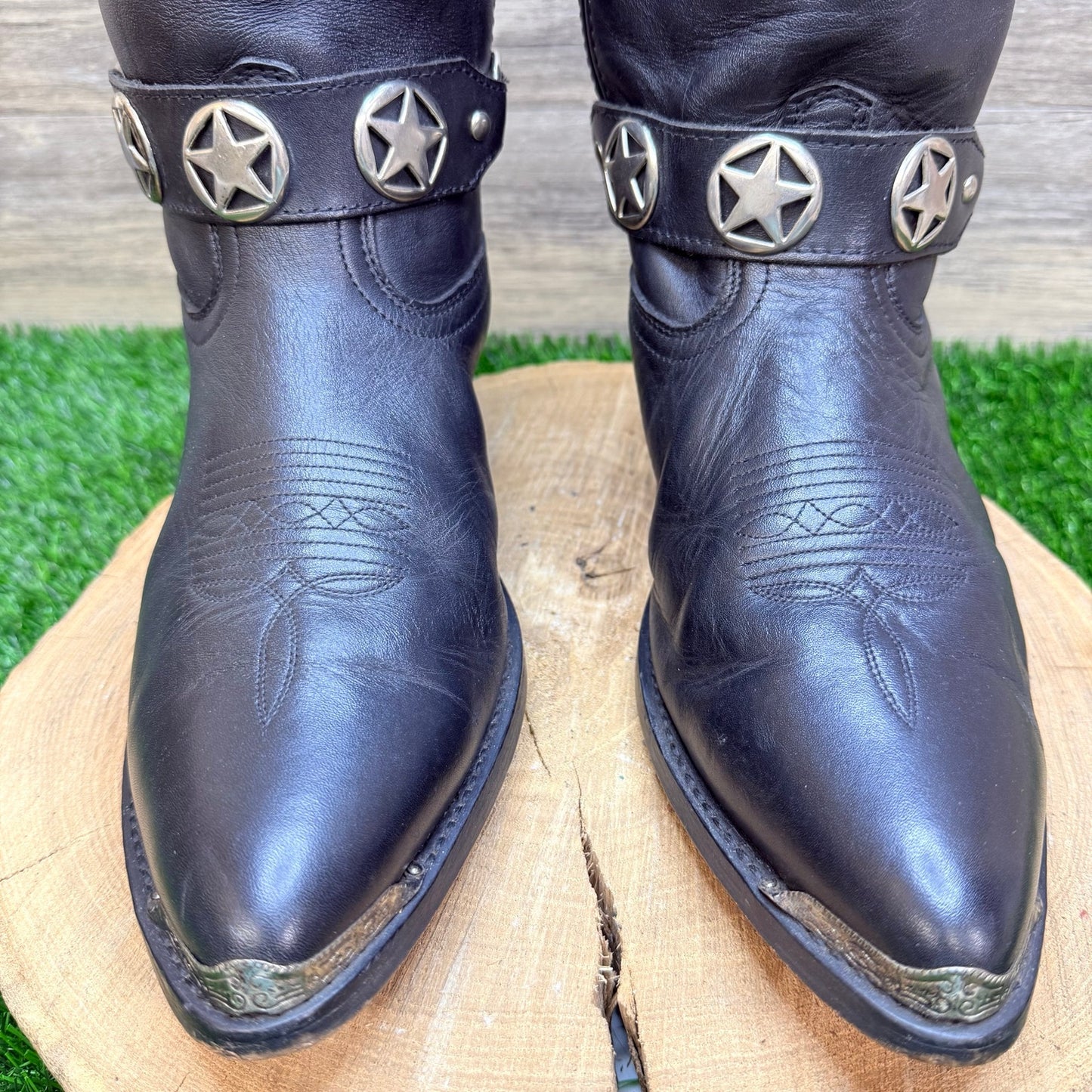 Masterson Men - Size 10.5EW - Black Harness Toe Plate Cowboy Boots RB919