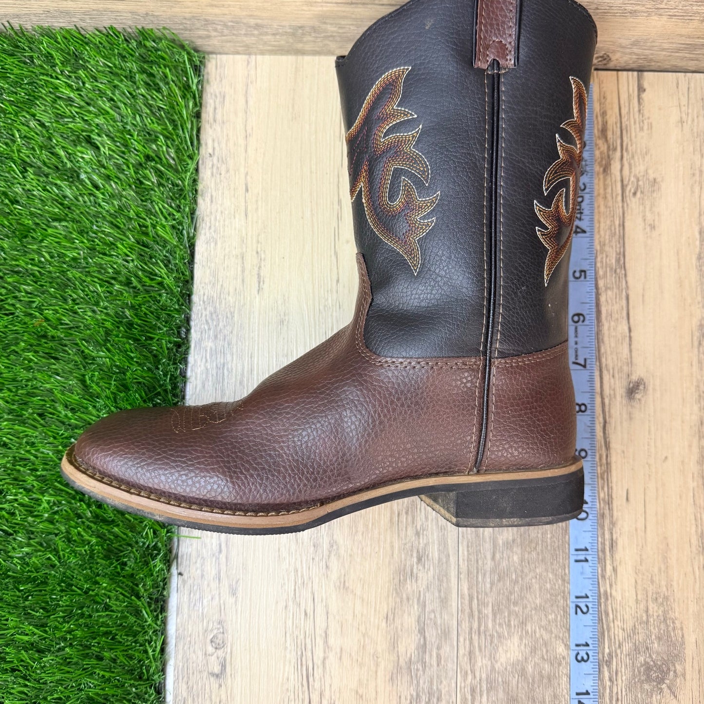 Magellan Outdoors Youth - Size 3 - Brown / Black Square Faux Cowboy Boots 167252