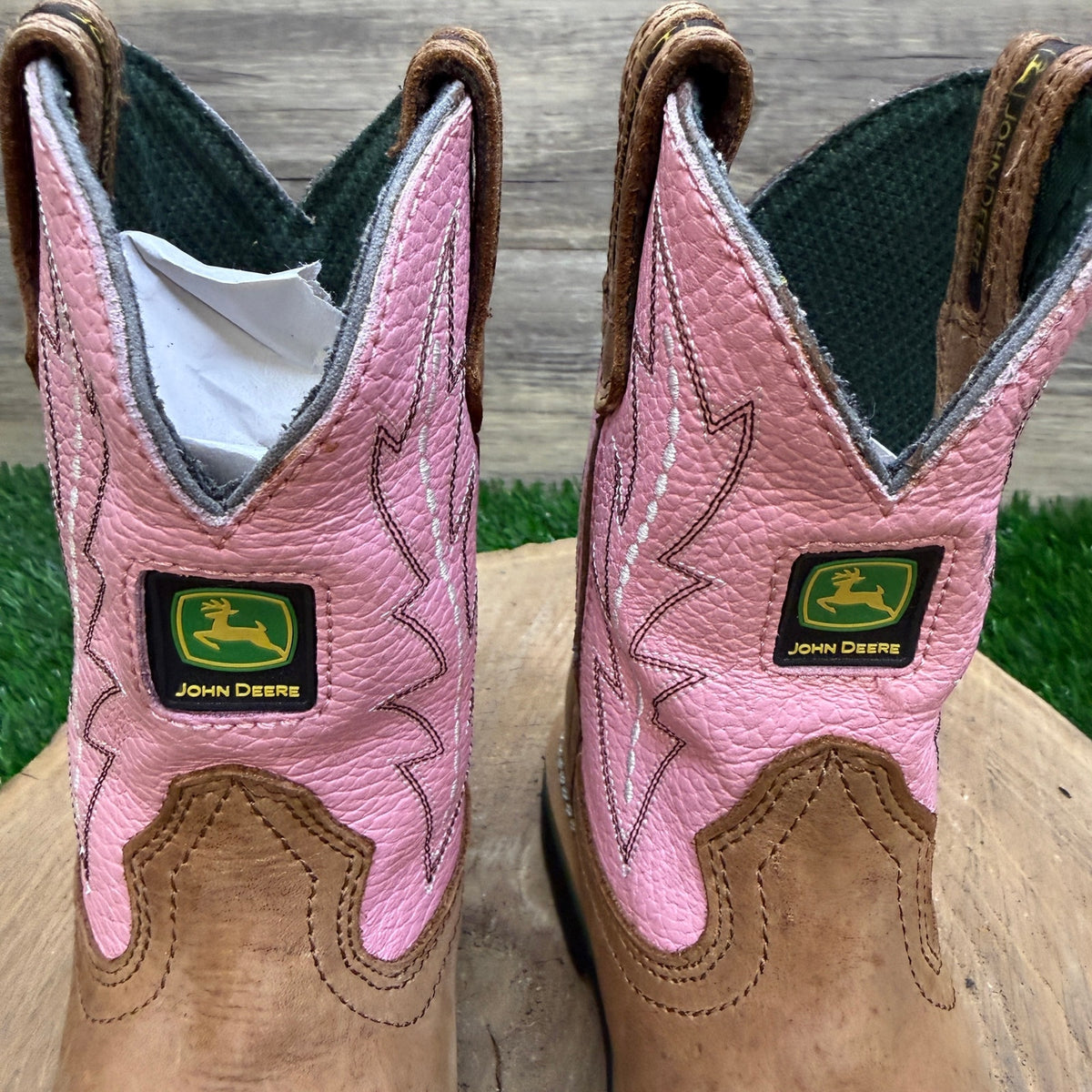 John Deere Youth - Size 12M - Pink/Tan Western Cowboy Boots Style JD2185
