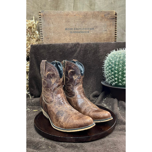 Dingo Women - Size 8.5M - Distressed Brown Cactus Cutout Zipper Cowboy Boots