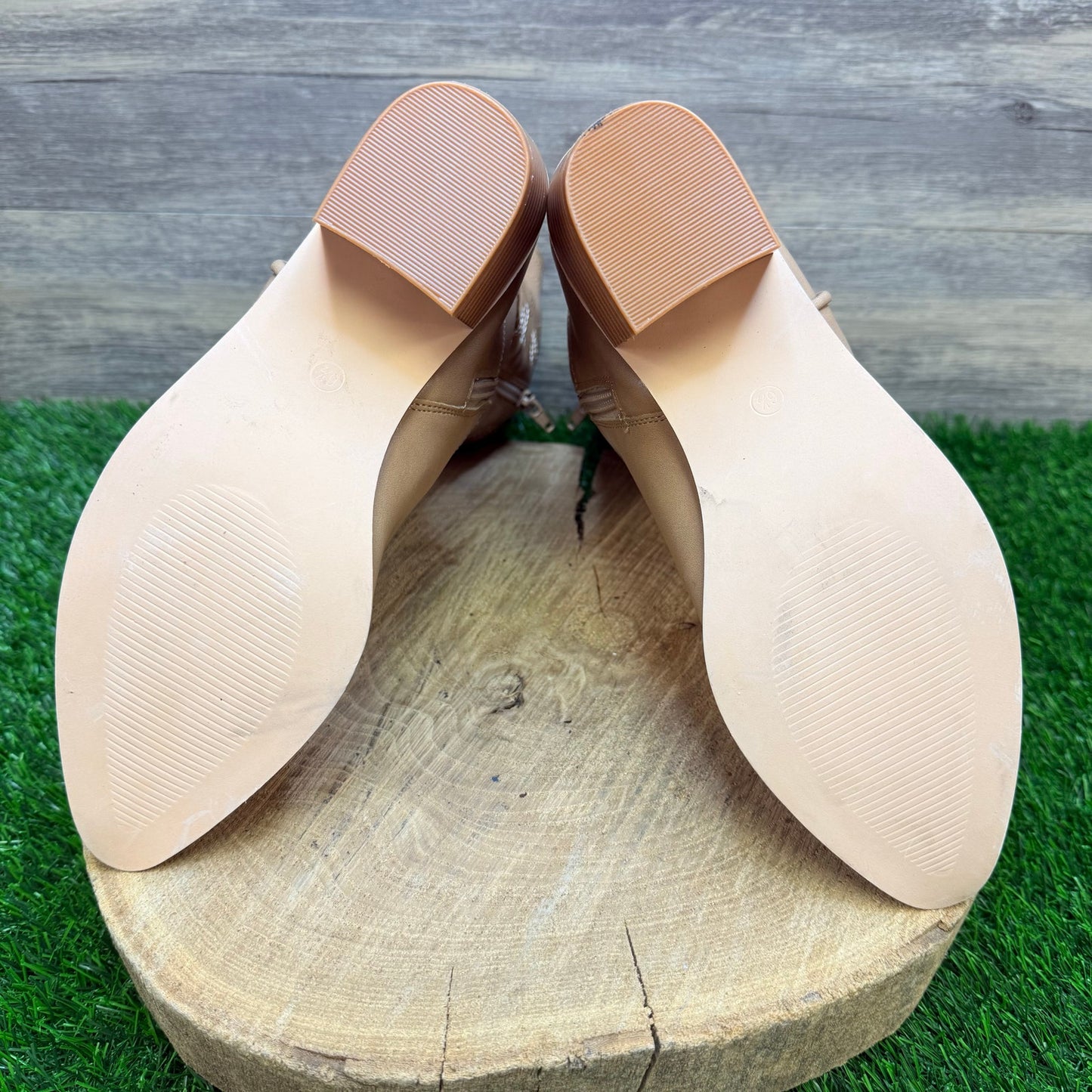 Unknown Women - Size 6.5 - Tan Faux Leather Zipper Cowboy Boots