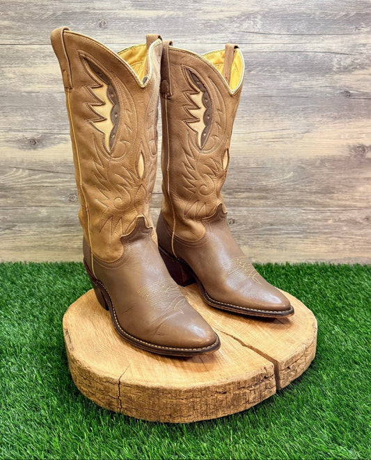 Acme Women - Size 9A - Vintage Beige Wings Western Cowboy Boots 82328