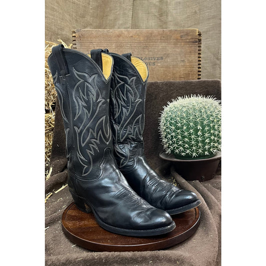 Justin Men - Size 8D - Vintage Black Cowboy Boots Style 5503