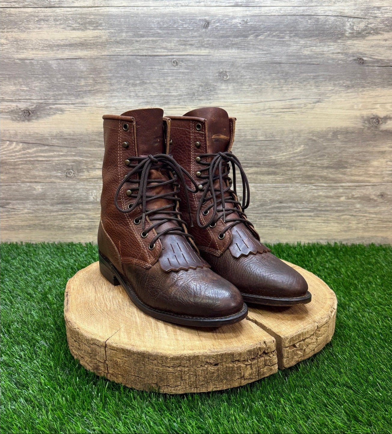 Boulet Women - Size 7C - Chocolate Lace Up Cowboy Boots Style 6124