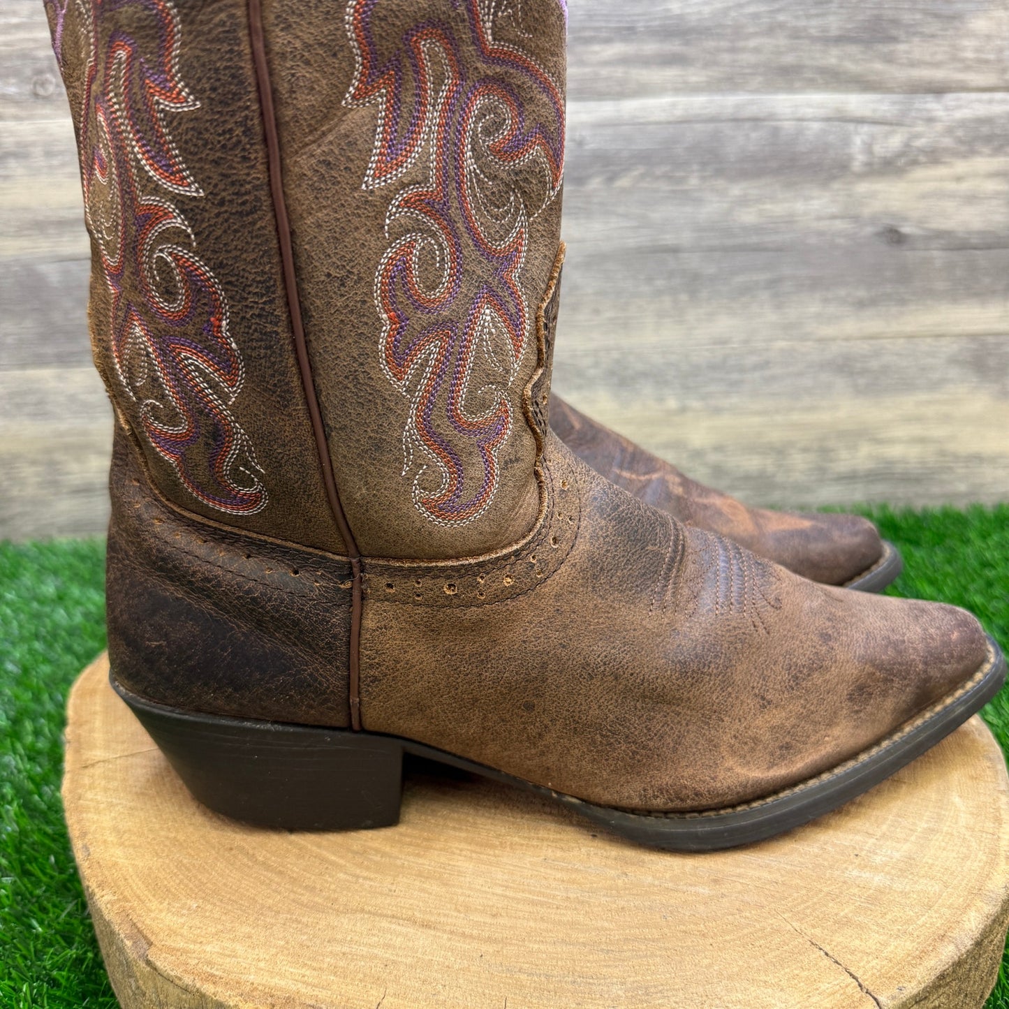 Justin Women - Size 9 - Brown/Purple Snip Toe Cowboy Boots