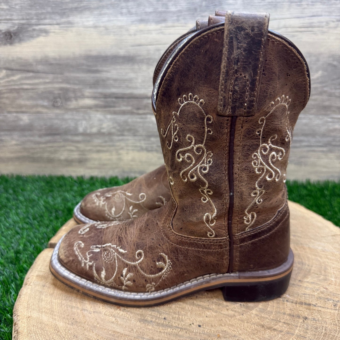 Smoky Mountain Youth - Size 12R - Brown Floral Square Toe Cowboy Boots 3845C