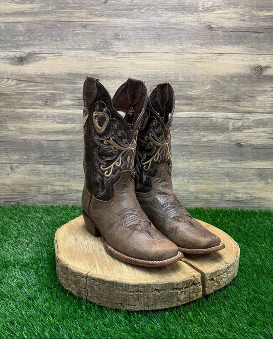 Texas Country Youth - Size 4.5 - Distressed Brown Square Toe Cowboy Boots
