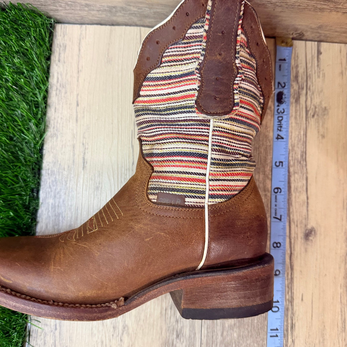 Double R Youth - Size 1.5 - Brown Striped Square Toe Cowboy Boots
