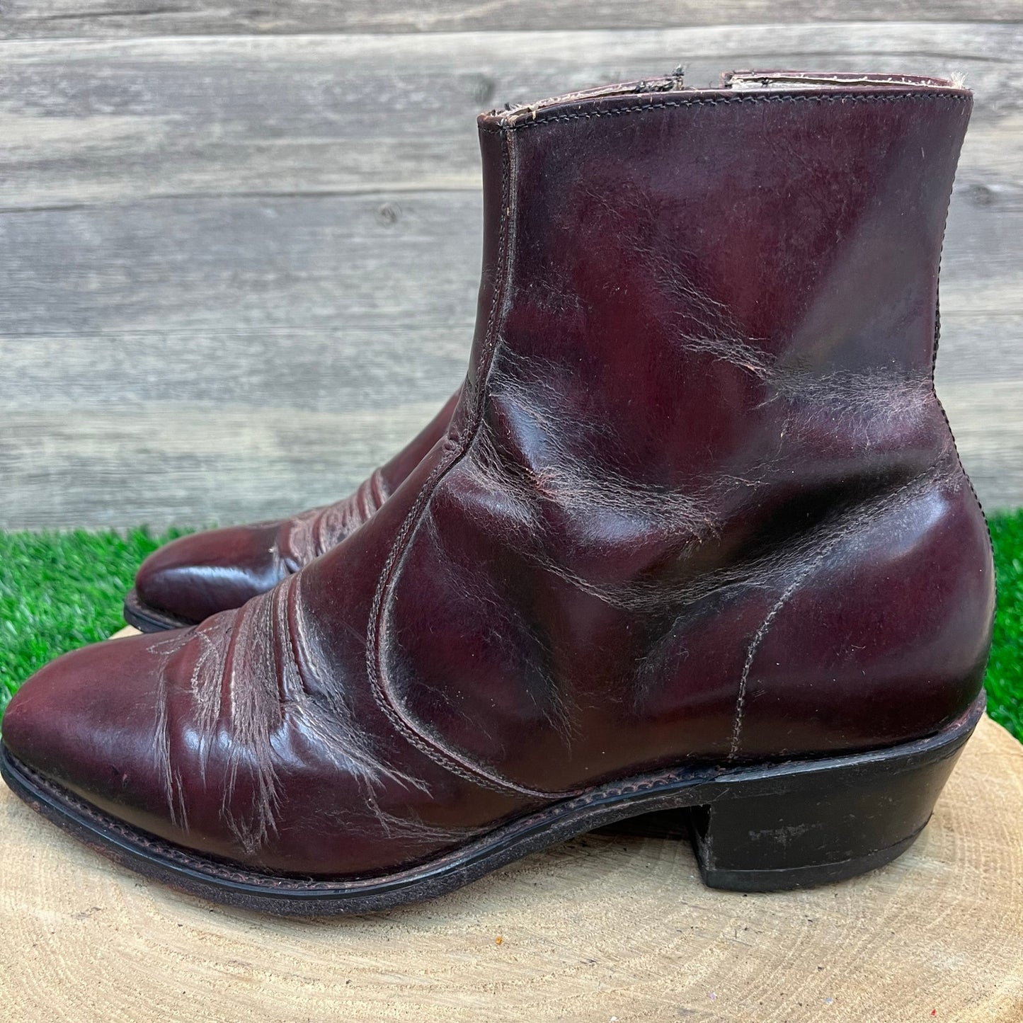 Unknown Men - Size 10D - Vintage Burgundy Square Toe Ankle Zipper Boots 2680