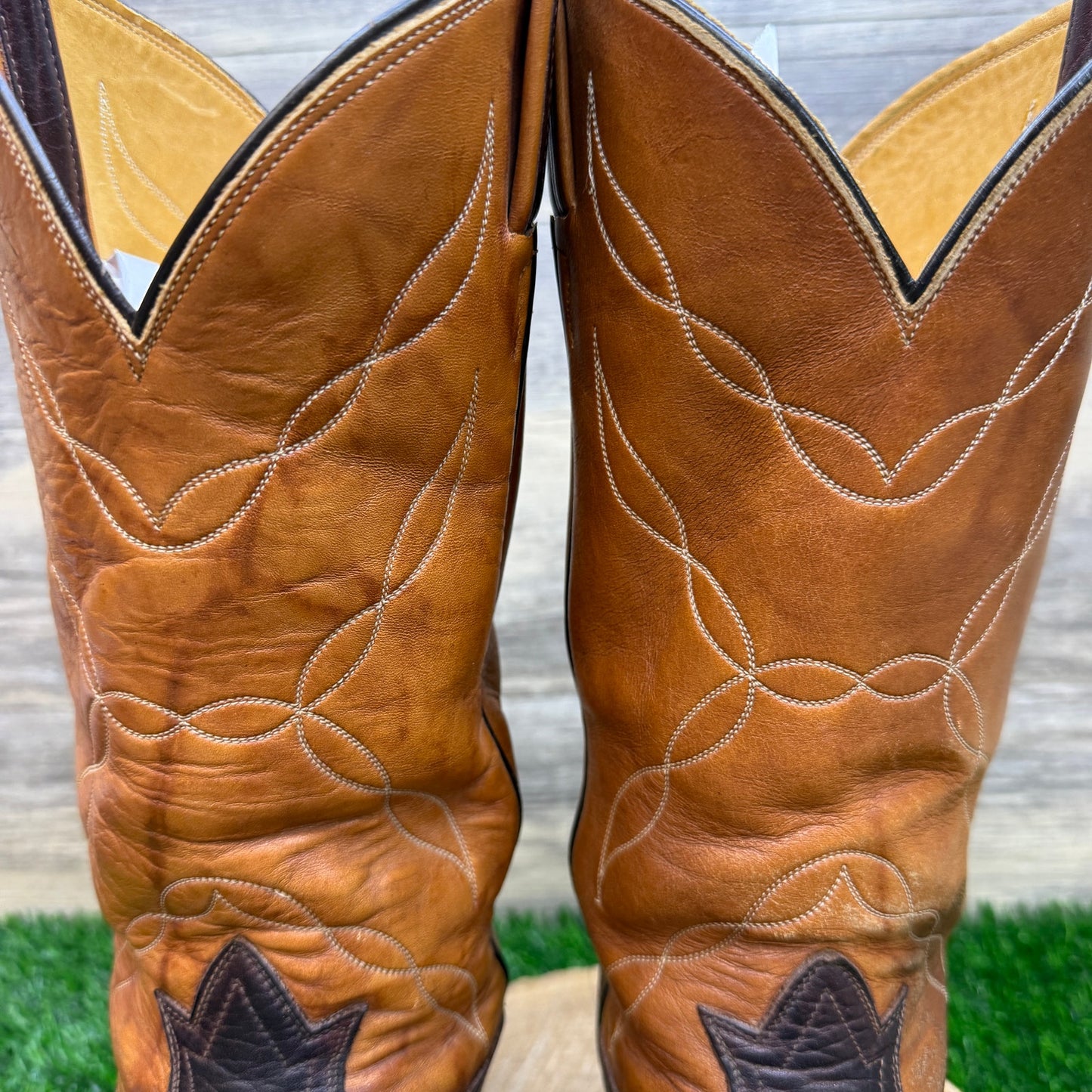 Tony Lama Men - Size 7.5D - Vintage Two Tone Marbled Brown Cowboy Boots H9726