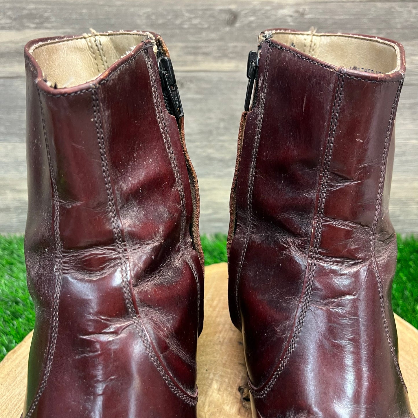 Unknown Men - Size 10D - Vintage Burgundy Square Toe Ankle Zipper Boots 2680