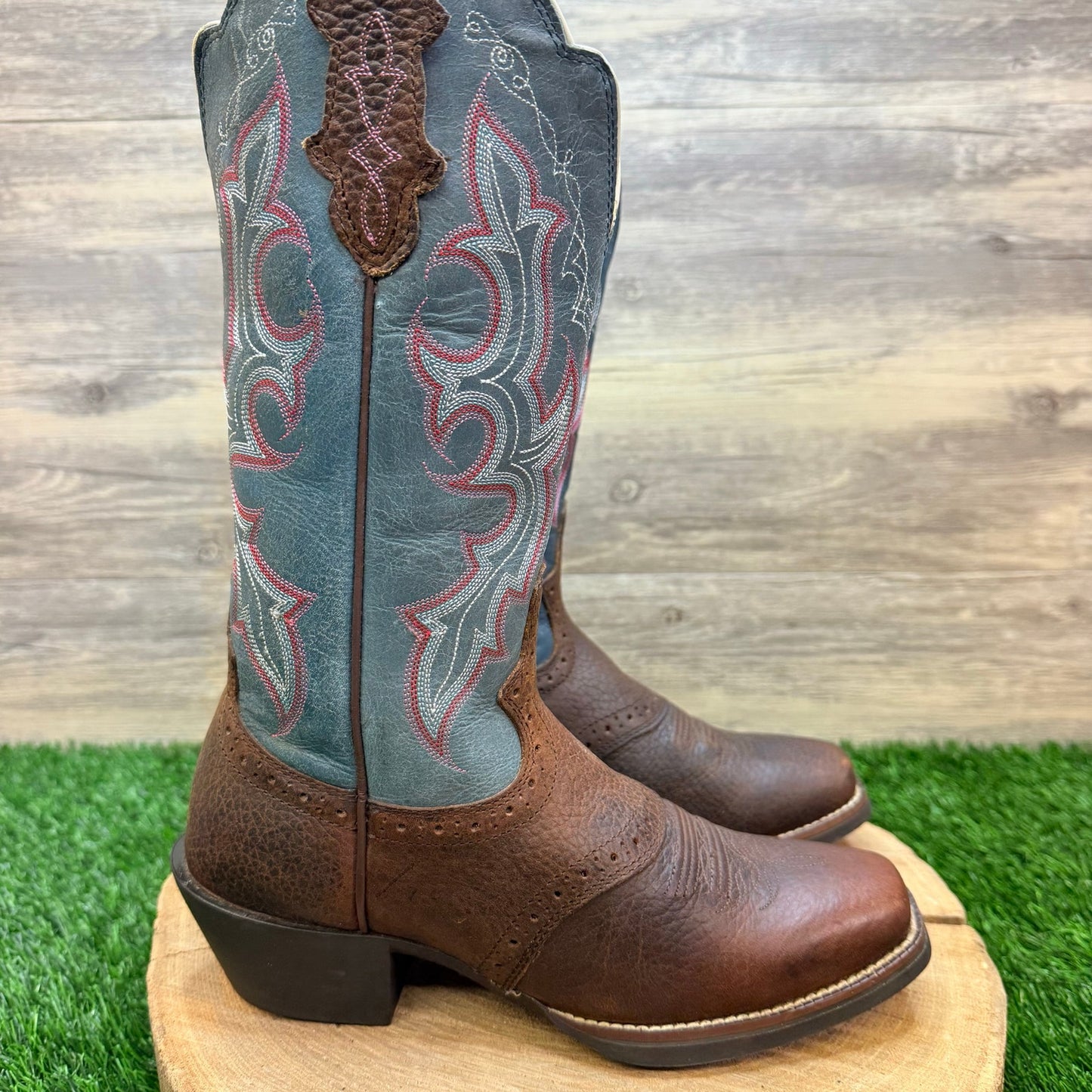 Justin Women - Size 6.5B - Teal / Brown Punchy Western Cowboy Boots L7305