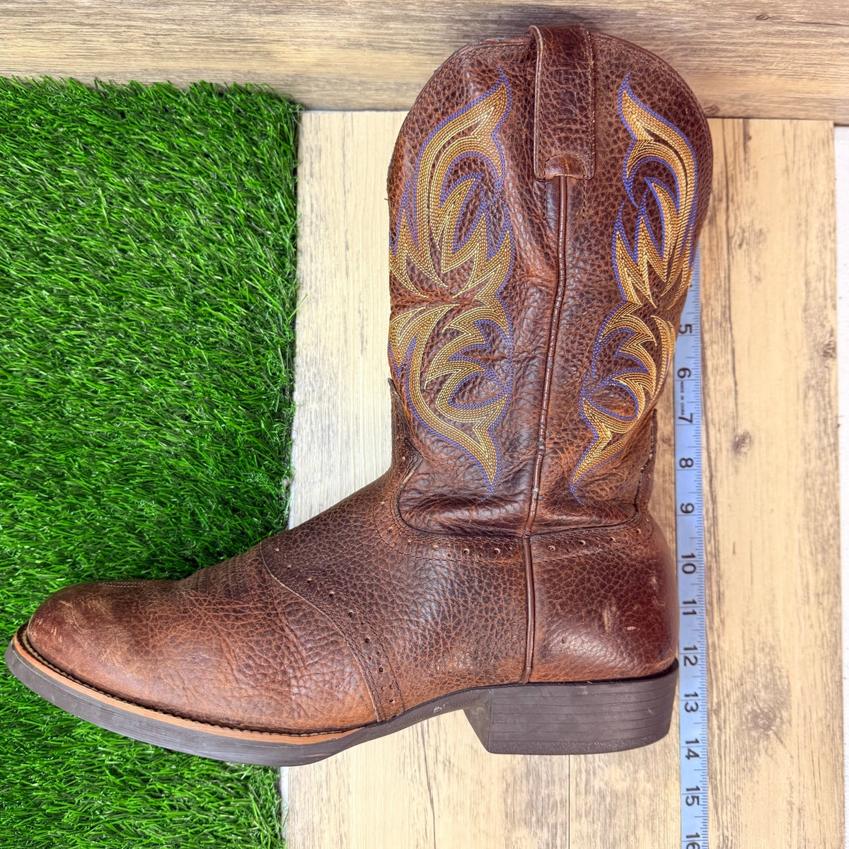 Justin Men - Size 10.5D - Brown Stampede Western Cowboy Boots 7200