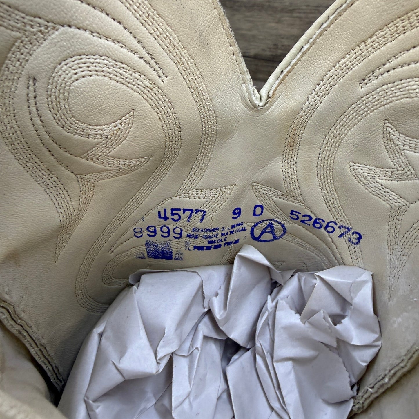 Acme Men - Size 9D - Vintage Cream Ostrich Western Cowboy Boots Style 4577