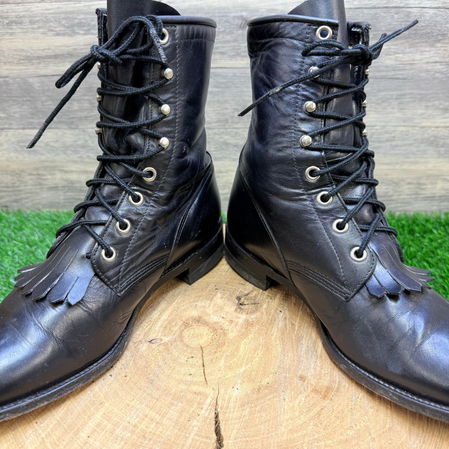 Justin Women - Size 7B - Vintage Black Lace Up Boots L0506