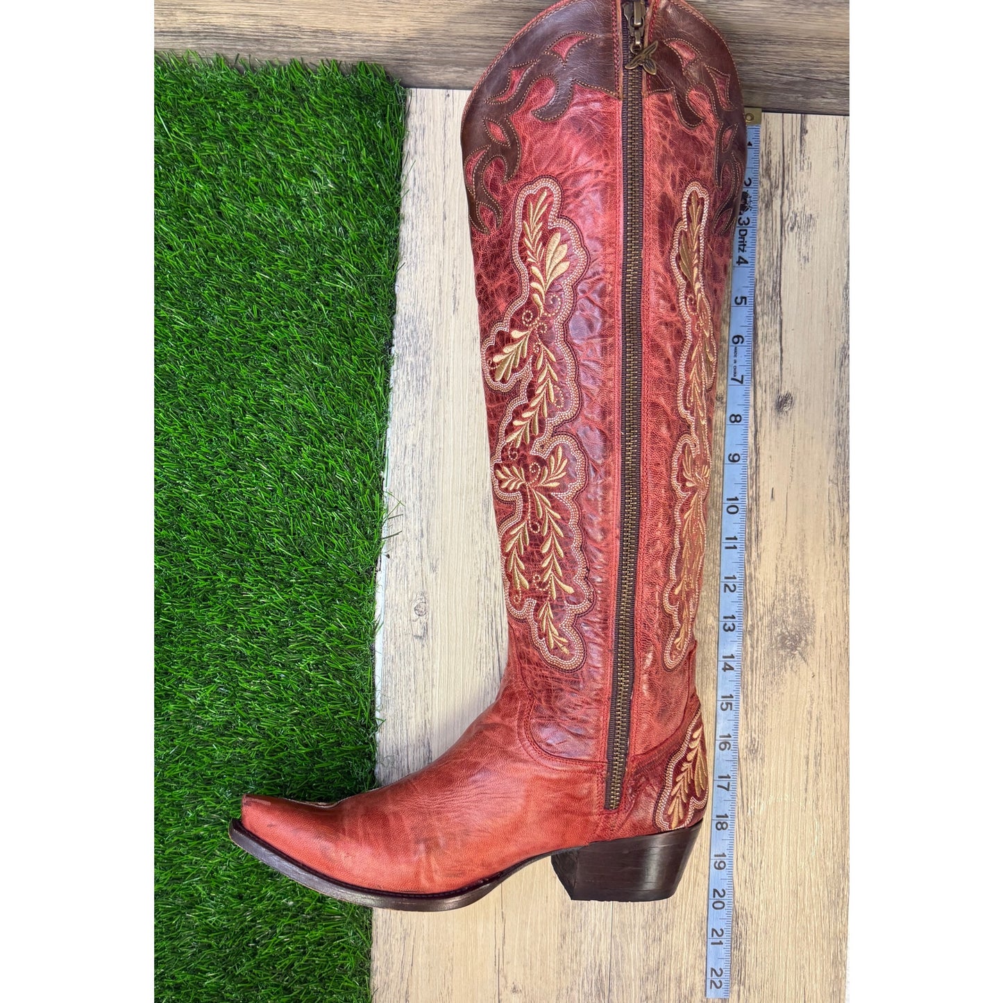Lane Women - Size 8.5 - Red Tall Zipper Snip Toe Cowboy Boots Style A0078A