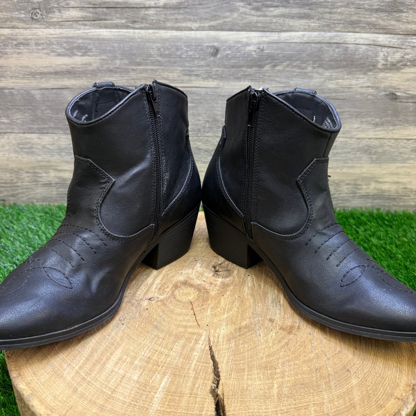 Rampage Women - Size 7.5M - Black Faux Leather Ankle Zipper Boots Whendl